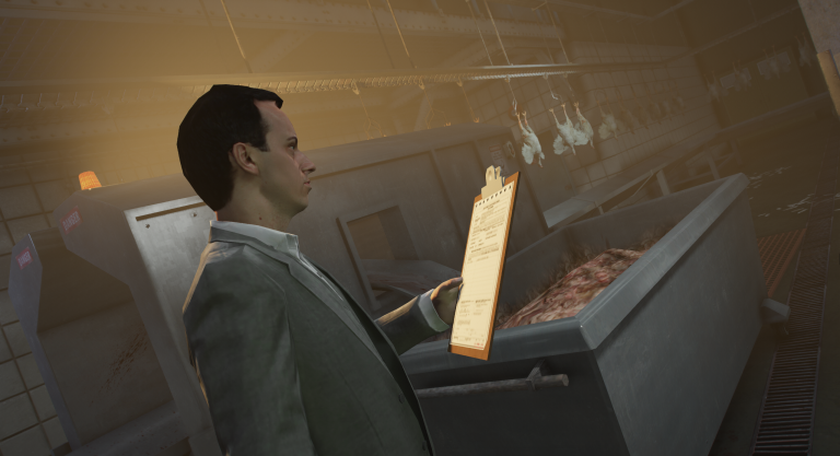 Close view of Jack Feebs inspecting a clipboard